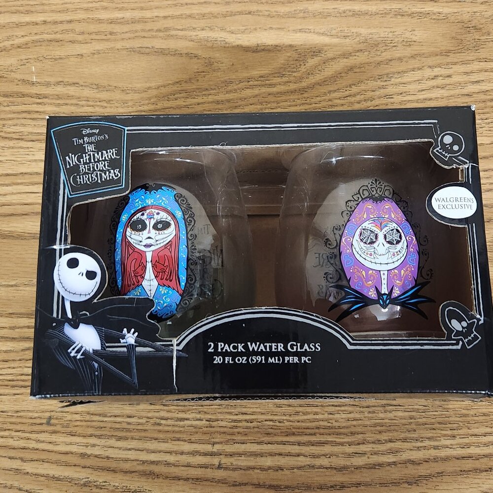 🆕 Nightmare Before Christmas - Tear Drop Glasses Set of 2 Water wine glasses
